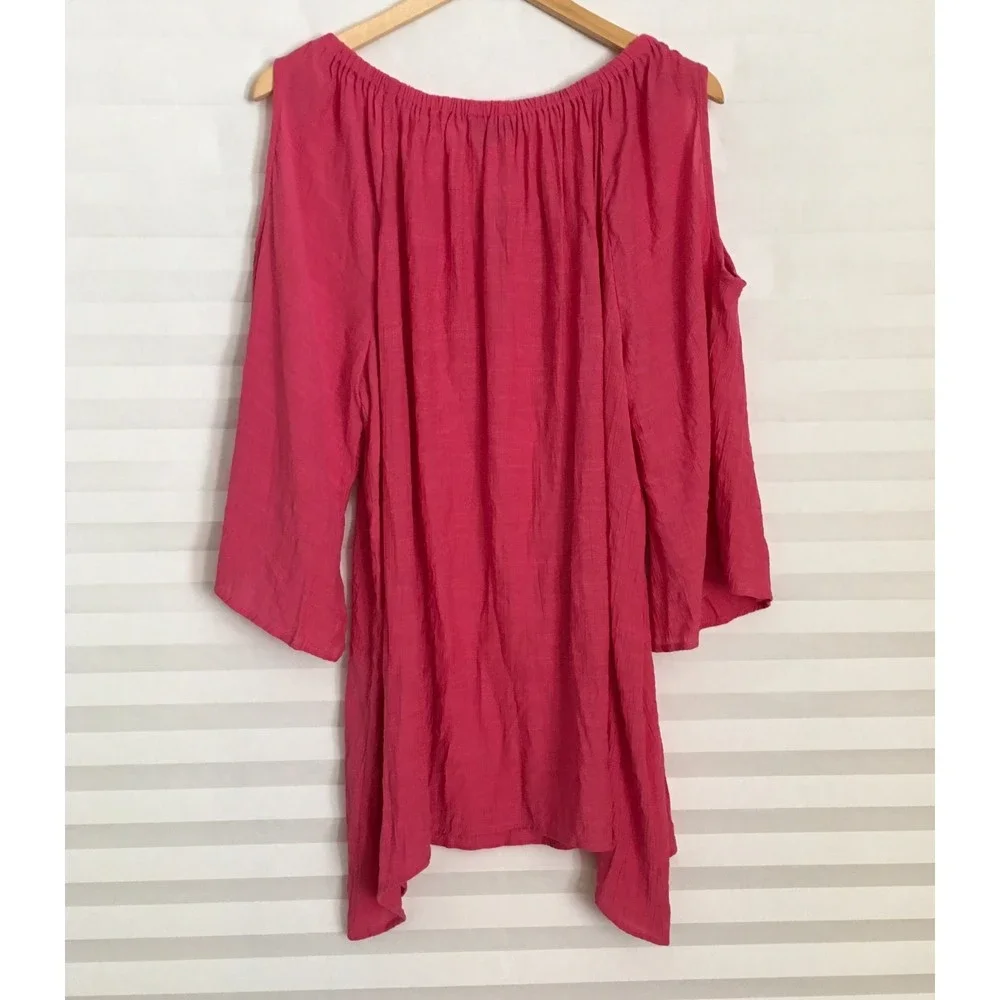 Cocomo Womens Blouse‎ Top Size 2X Cold Shoulder Crinkle Tie Front 3/4th Sleeve